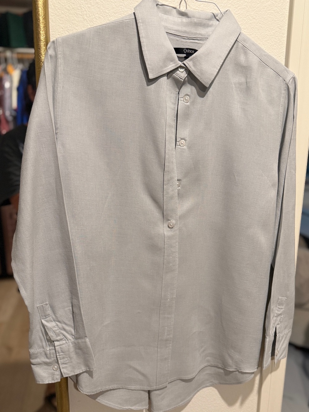 Quince Ladies Linen Light Dusty Gray/Blue Button-Front Shirt M NWOT